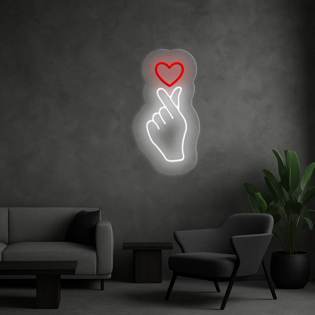 Cartel Neón Finger Heart