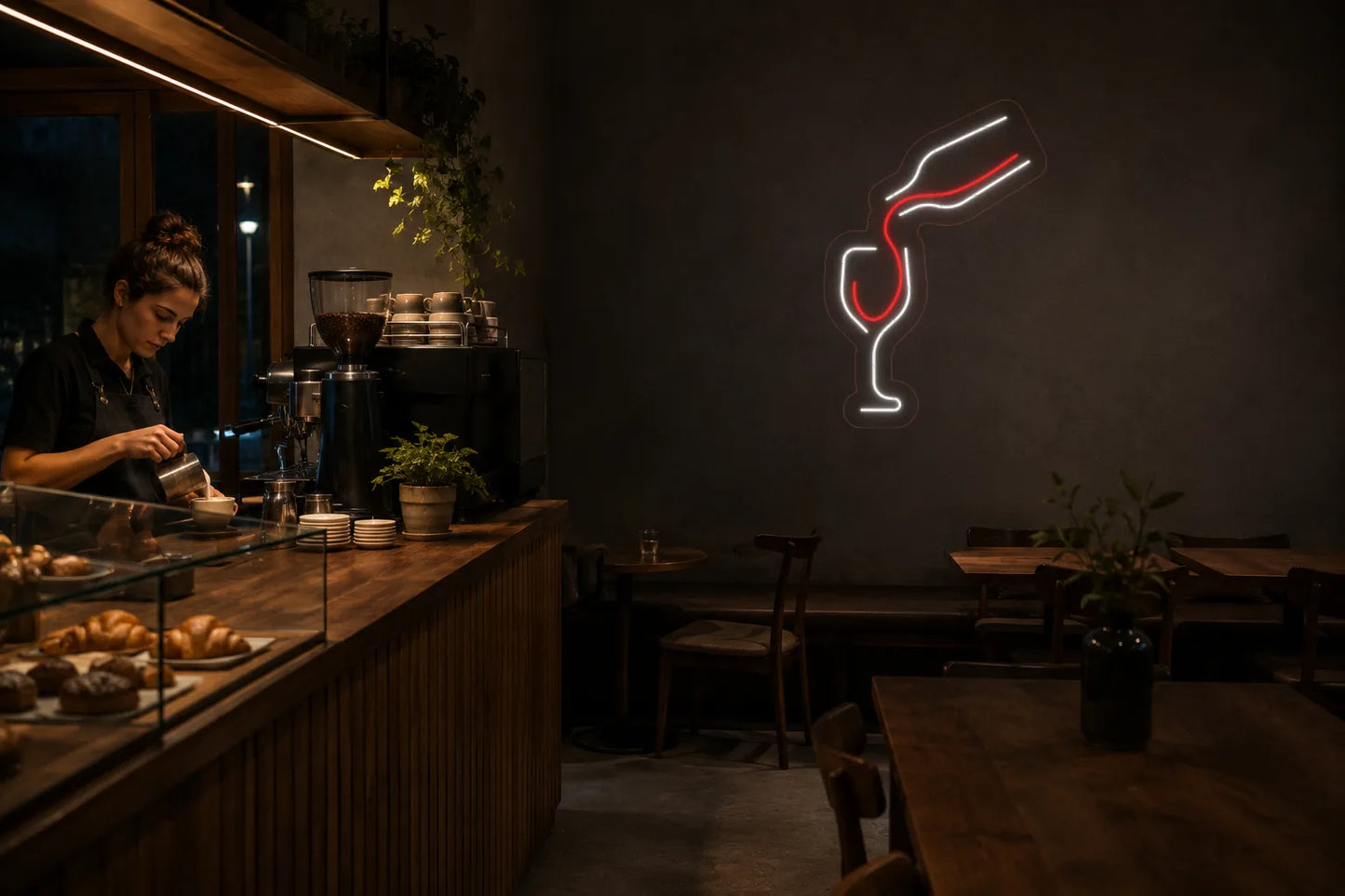 Neón Copa de vino sirviéndose - wine-glass-being-poured - cafe