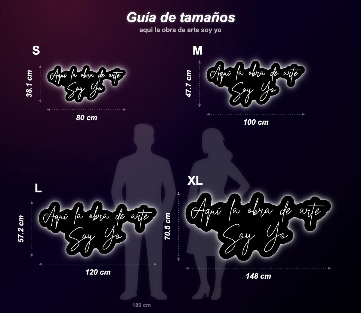 Neón Aquí la obra de arte soy yo - aqui la obra de arte soy yo - size guide