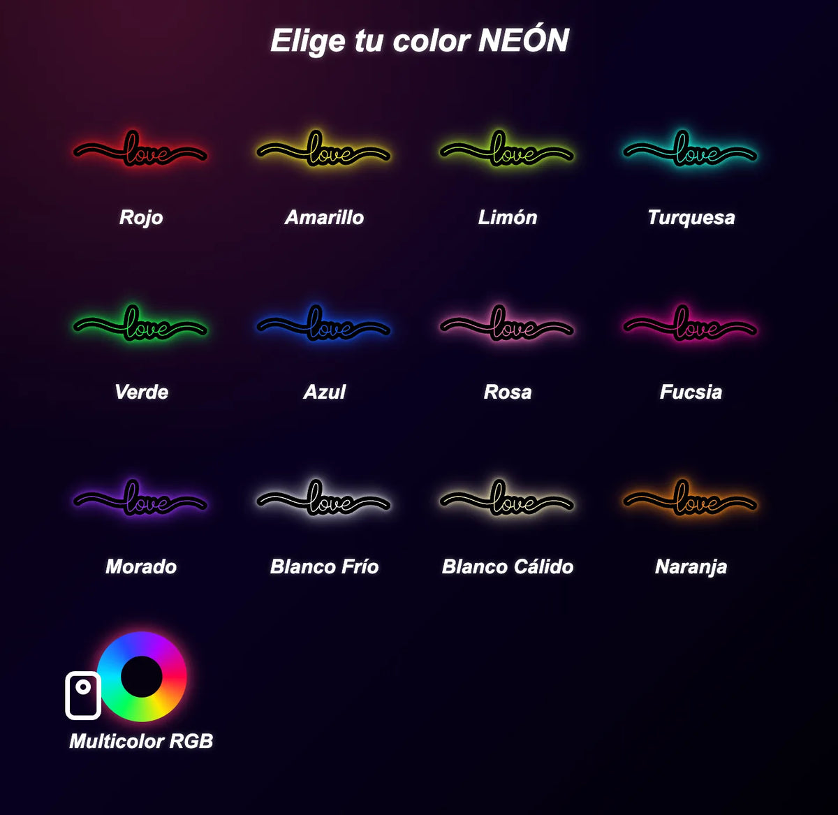 Neón Amor - love - color guide
