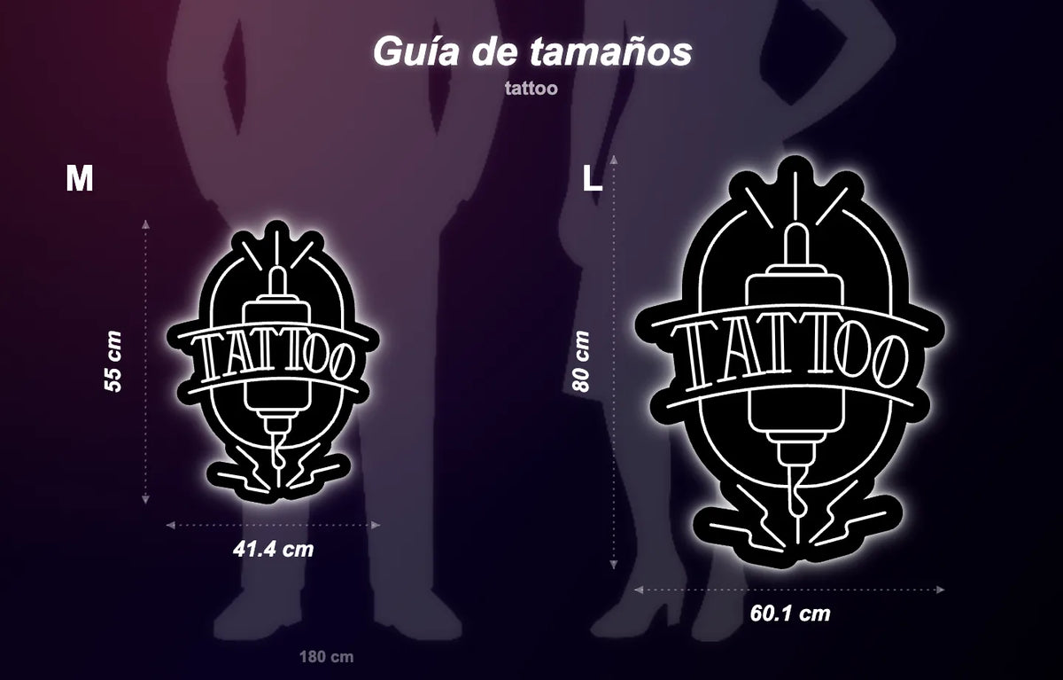 Neón Tatuaje - tattoo - size guide
