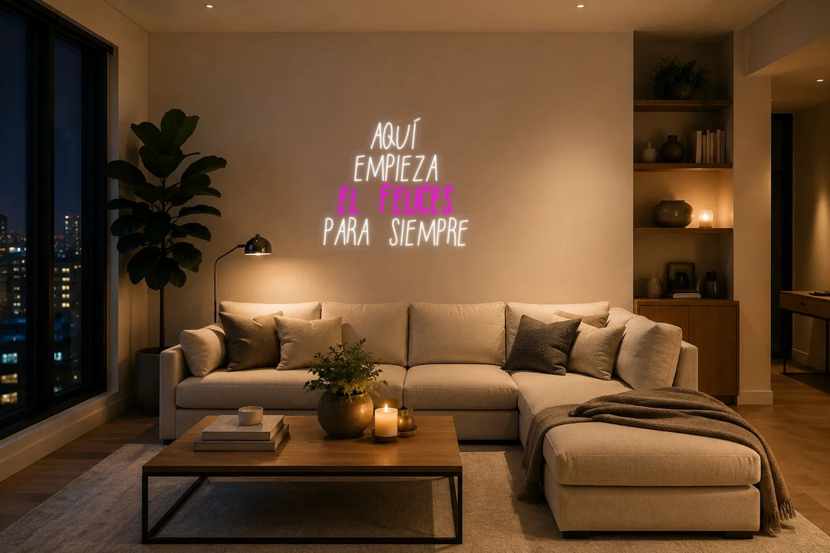 Neón Aquí empieza el felices para siempre - aquiempiezaelfelicesparasiempre - living_room