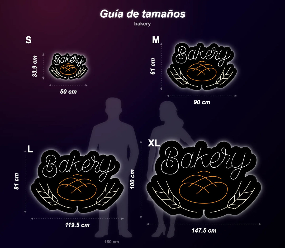 Neón Panadería - bakery - size guide
