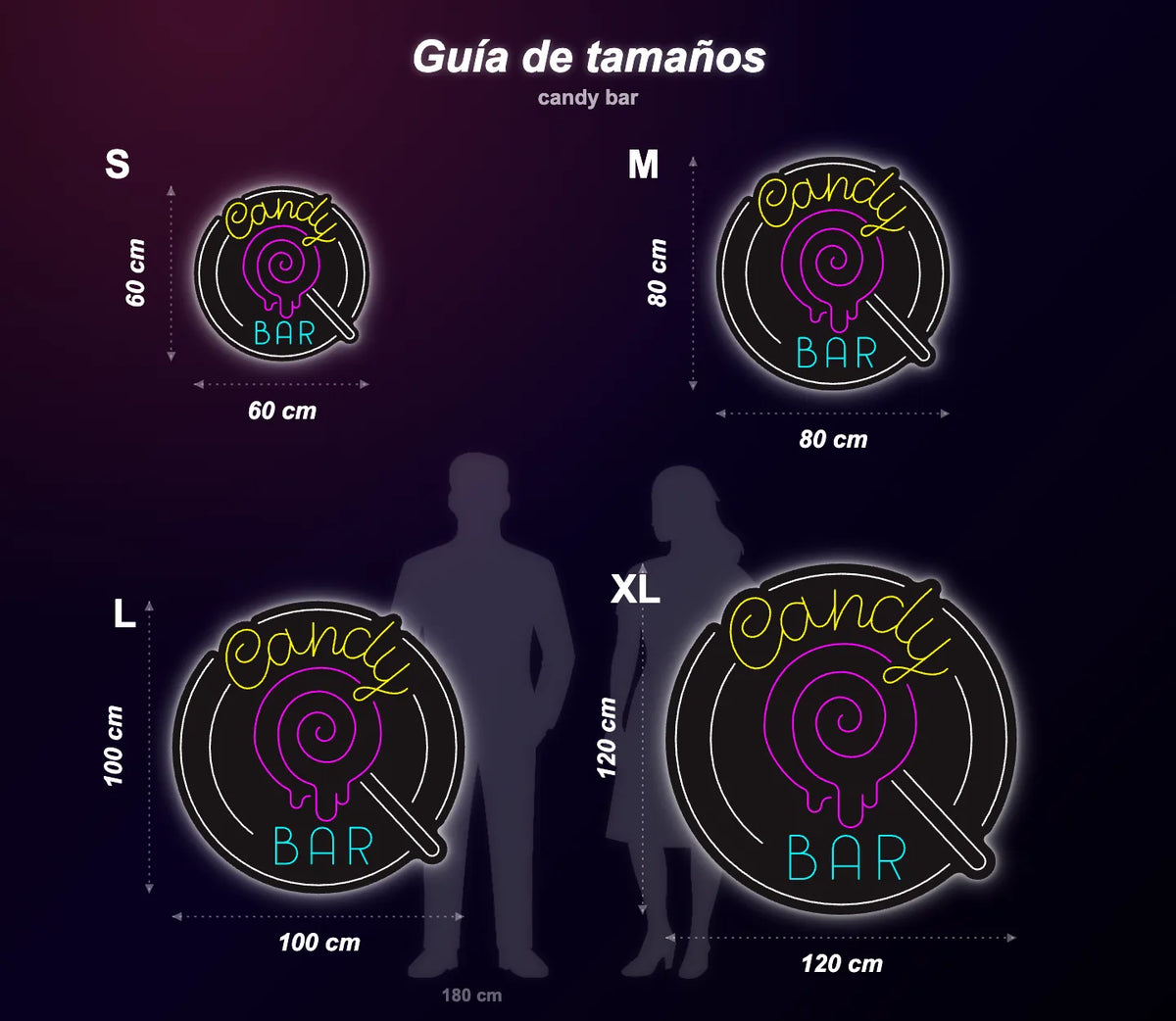 Neón Barra de dulces - candy bar - size guide