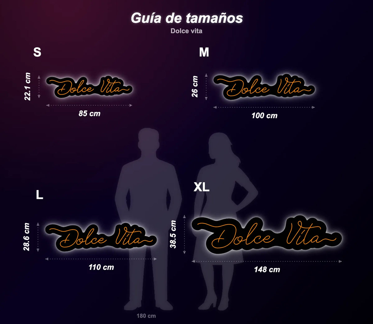 Neón Dulce vida - Dolce vita - size guide