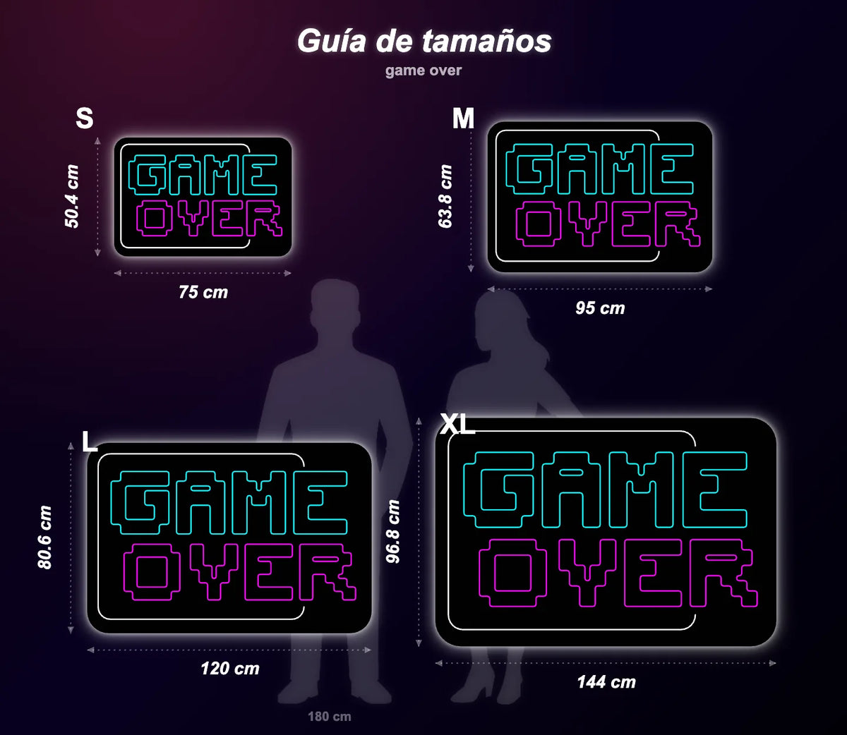 Neón Fin de partida - game over - size guide