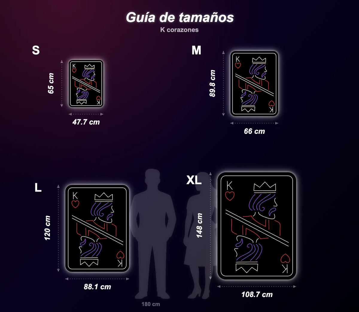 Neón K de corazones - K corazones - size guide