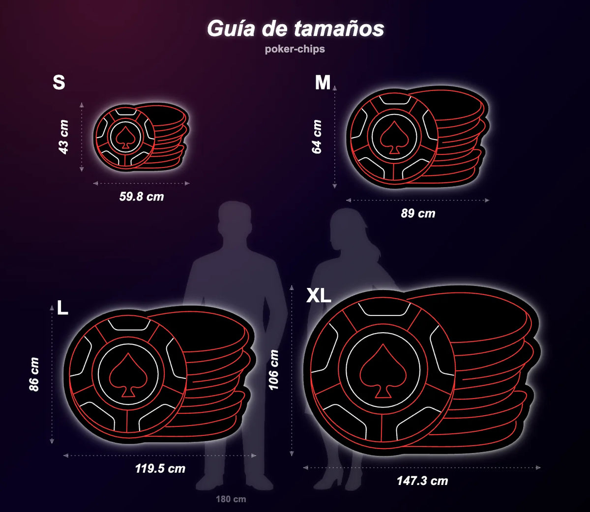 Neón Ficha de póker - poker-chips - size guide