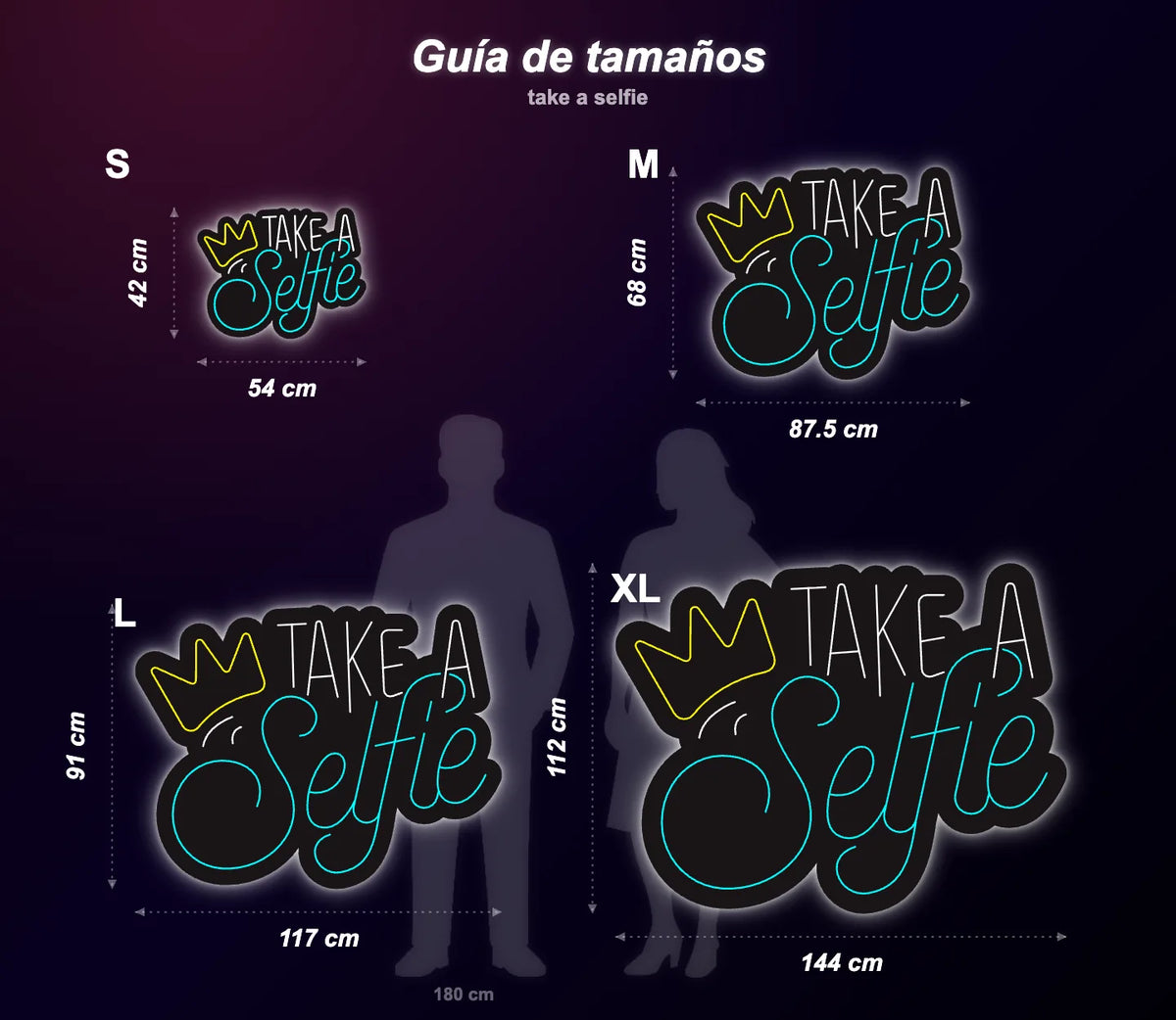 Neón Hazte un selfie - take a selfie - size guide