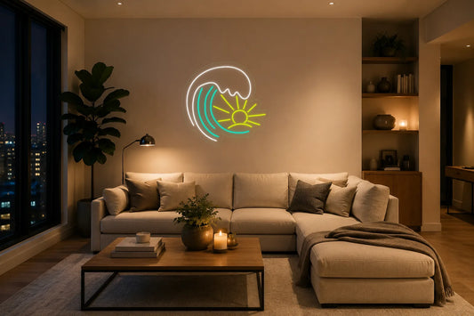 Neón Ola y sol - wave-and-sun - living_room