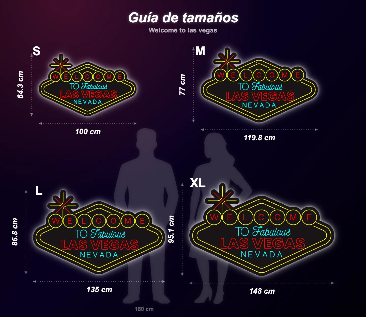 Neón Bienvenidos a Las Vegas - Welcome to las vegas - size guide