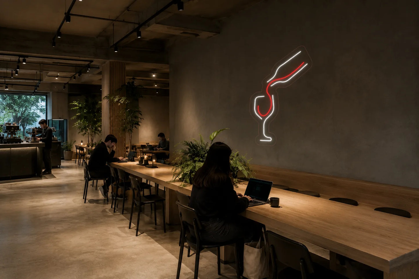 Neón Copa de vino sirviéndose - wine-glass-being-poured - cafe-3